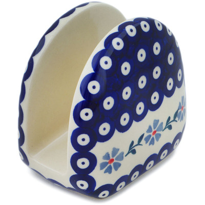 Polish Pottery Napkin Holder 5&quot; Peacock Forget-me-not