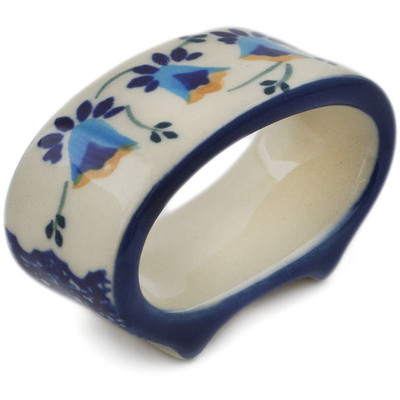 Polish Pottery Napkin Ring 2&quot; Campanula Flower UNIKAT