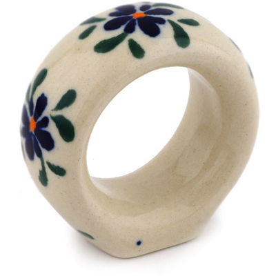 Polish Pottery Napkin Ring 2&quot; Gingham Trellis