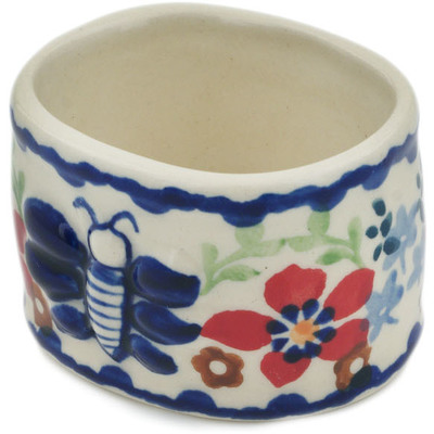 Polish Pottery Napkin Ring 2&quot; Red Flower Meadow