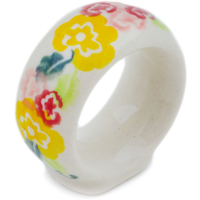 Polish Pottery Napkin Ring 2&quot; Starburst Blooms