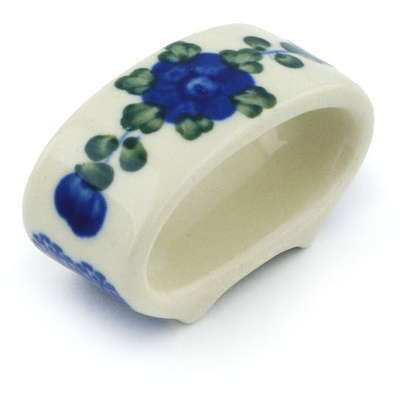 Polish Pottery Napkin Ring 3&quot; Blue Poppies