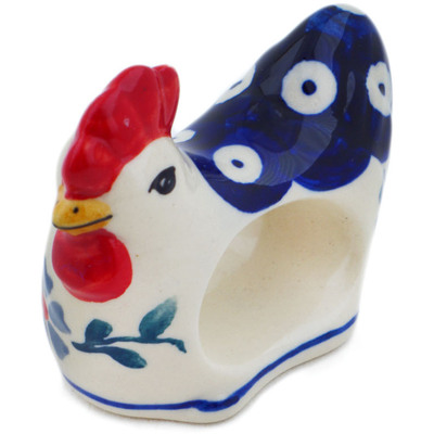 Polish Pottery Napkin Ring 3&quot; Peacock Forget-me-not