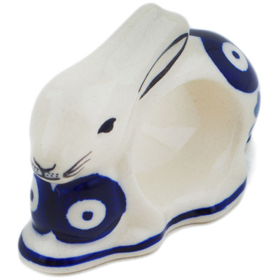 Polish Pottery Napkin Ring 3&quot; Peacock Forget-me-not