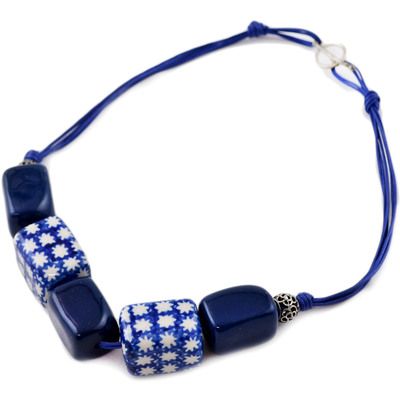 Polish Pottery Necklace 21&quot; Cobalt Sparkle