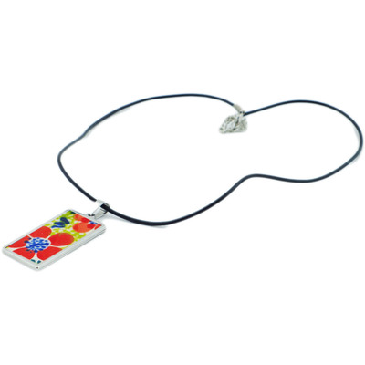 Polish Pottery, Metal, Cord Necklace Colorful Days