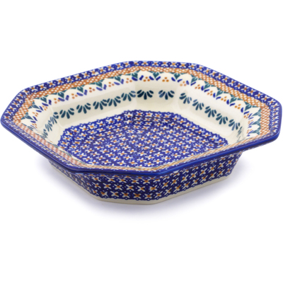 Polish Pottery Octagonal Bowl 8&quot; Blue Cress