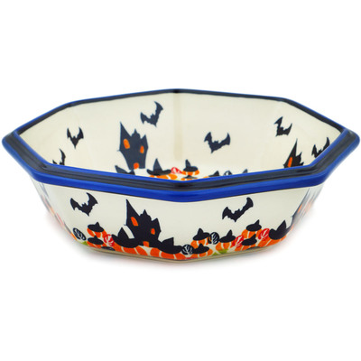Polish Pottery Octagonal Bowl 8&quot; Halloween Night