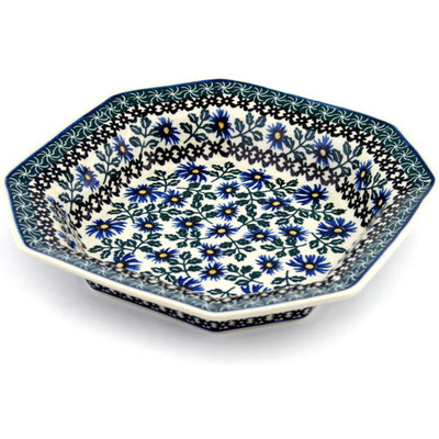 Polish Pottery Octagonal Bowl 9&quot; Blue Chicory