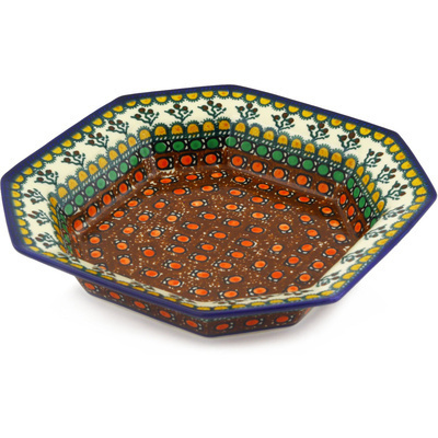 Polish Pottery Octagonal Bowl 9&quot; Cranberry Medley UNIKAT