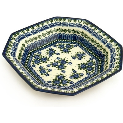Polish Pottery Octagonal Bowl 9&quot; Sapphire Impatiens UNIKAT