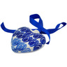 Polish Pottery Ornament Heart 3&quot; Retro Blue Tulips