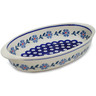Polish Pottery Oval Baker 10&quot; Peacock Forget-me-not