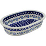 Polish Pottery Oval Baker 11&quot; Peacock Forget-me-not