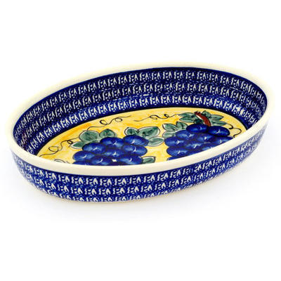 Polish Pottery Oval Baker 11&quot; Tuscan Grapes