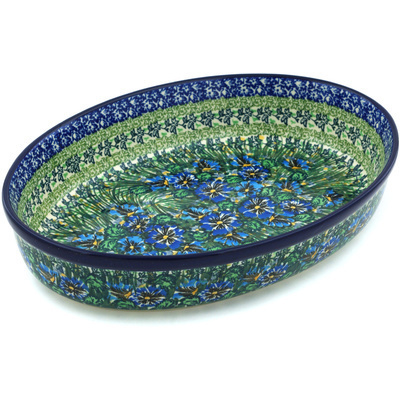 Polish Pottery Oval Baker 12&quot; Bloomimg Meadow UNIKAT