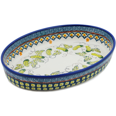 Polish Pottery Oval Baker 12&quot; Cucumber Patch