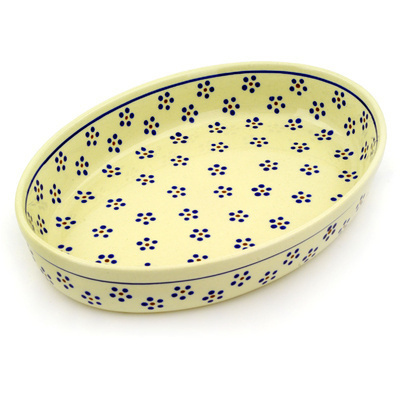 Polish Pottery Oval Baker 12&quot; Daisy Dots