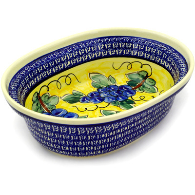 Polish Pottery Oval Baker 12&quot; Tuscan Grapes