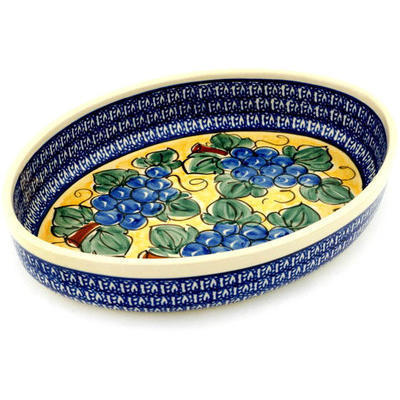 Polish Pottery Oval Baker 12&quot; Tuscan Grapes