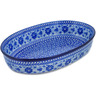 Polish Pottery Oval Baker 14&quot; Blue Poppy Circle UNIKAT