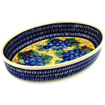 Polish Pottery Oval Baker 14&quot; Tuscan Grapes