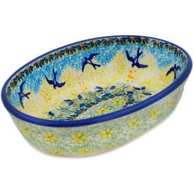 Polish Pottery Oval Baker 7&quot; Birds In The Sunset UNIKAT