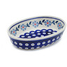 Polish Pottery Oval Baker 7&quot; Peacock Forget-me-not