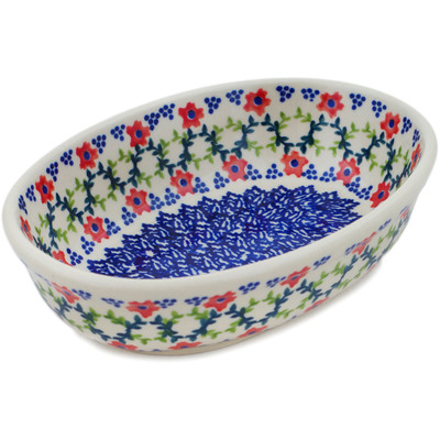 Polish Pottery Oval Baker 7&quot; Rings Of Happiness