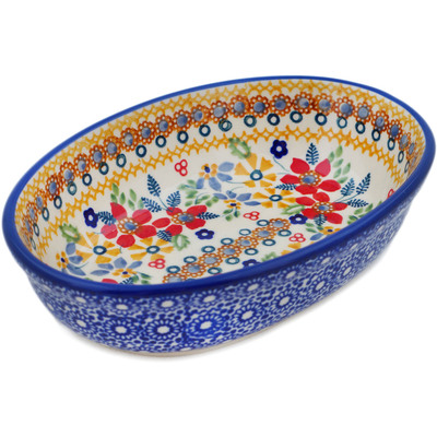 Polish Pottery Oval Baker 7&quot; Summer Bouquet UNIKAT