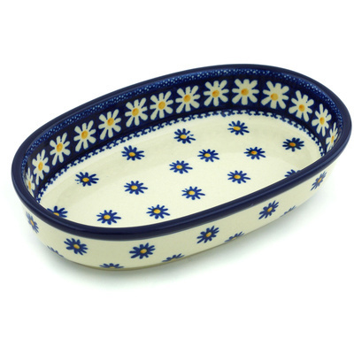 Polish Pottery Oval Baker 8&quot; Asters And Daisies