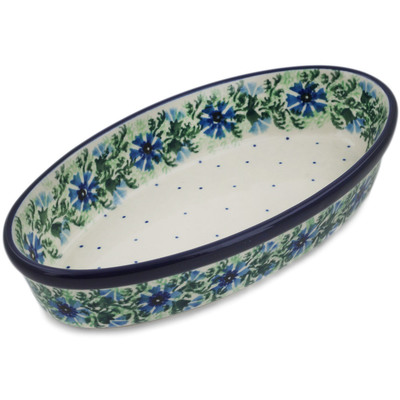 Polish Pottery Oval Baker 8&quot; Blue Bell Wreath