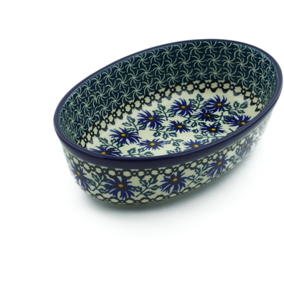 Polish Pottery Oval Baker 8&quot; Blue Chicory