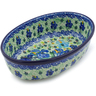 Polish Pottery Oval Baker 8&quot; Blue Iris Delight UNIKAT