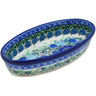 Polish Pottery Oval Baker 8&quot; Blue Meadow UNIKAT