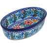 Polish Pottery Oval Baker 8&quot; Red Floral Delight UNIKAT