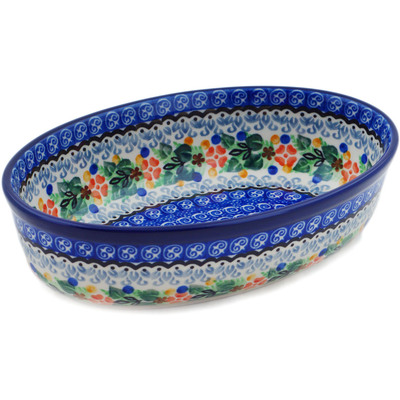 Polish Pottery Oval Baker 8&quot; Springtime Wreath UNIKAT