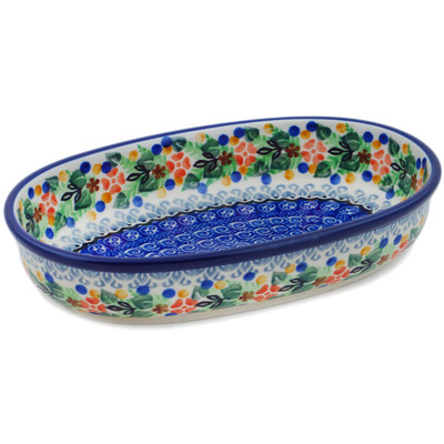 Polish Pottery Oval Baker 8&quot; Springtime Wreath UNIKAT