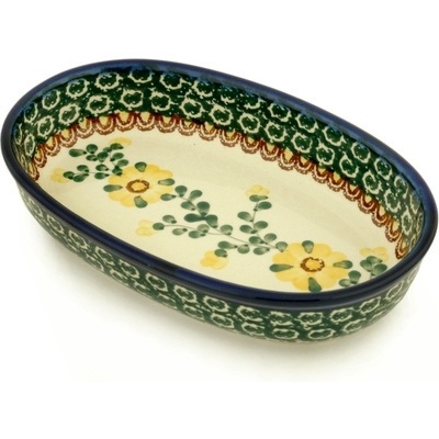 Polish Pottery Oval Baker 8&quot; Yellow Buttercup