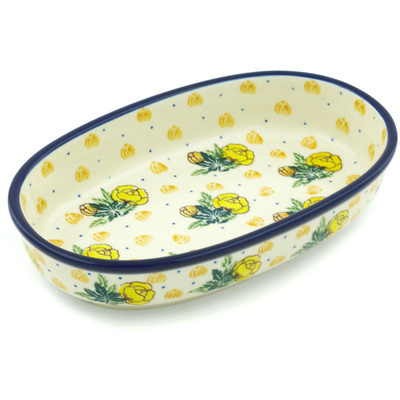Polish Pottery Oval Baker 8&quot; Yellow Rose Of Texas