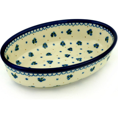 Polish Pottery Oval Baker 9&quot; Blueberry Stars