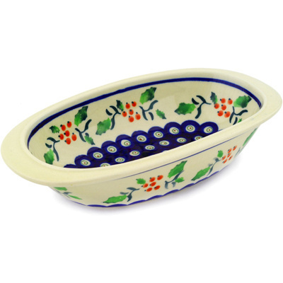 Polish Pottery Oval Baker 9&quot; Holly Berries
