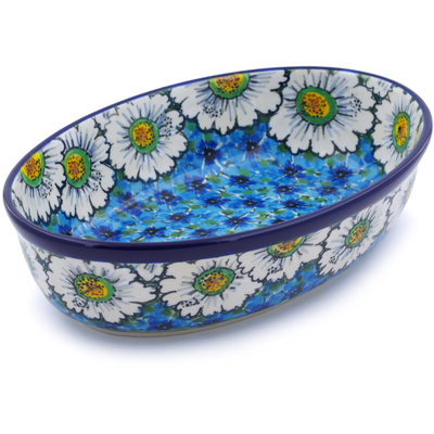Polish Pottery Oval Baker 9&quot; Pansies And Daisies UNIKAT
