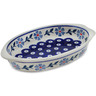 Polish Pottery Oval Baker with Handles 0&quot; Peacock Forget-me-not
