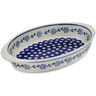 Polish Pottery Oval Baker with Handles 12&quot; Peacock Forget-me-not