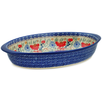 Polish Pottery Oval Baker with Handles 13&quot; Blossom Finest UNIKAT