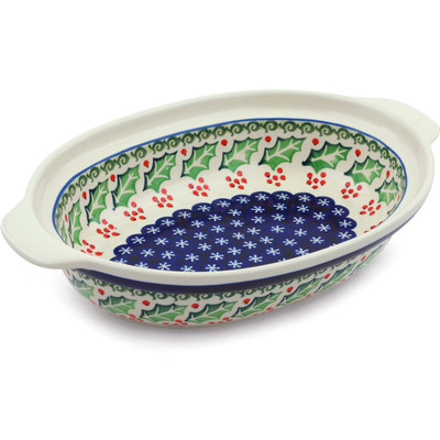 Polish Pottery Oval Baker with Handles 13&quot;