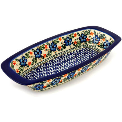 Polish Pottery Oval Baker with Handles 14&quot; Cobblestone Garden