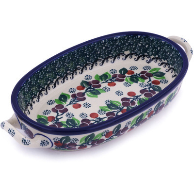Polish Pottery Oval Baker with Handles 8-inch Berry Garland