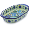 Polish Pottery Oval Baker with Handles 8&quot; Blue Iris Delight UNIKAT